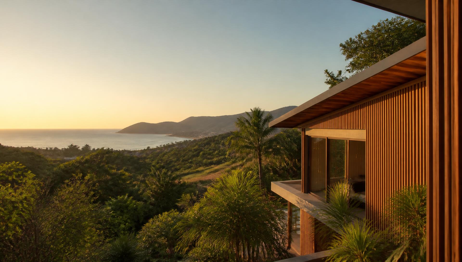 Casa contemporânea em meio à natureza com vista para o mar em Garopaba